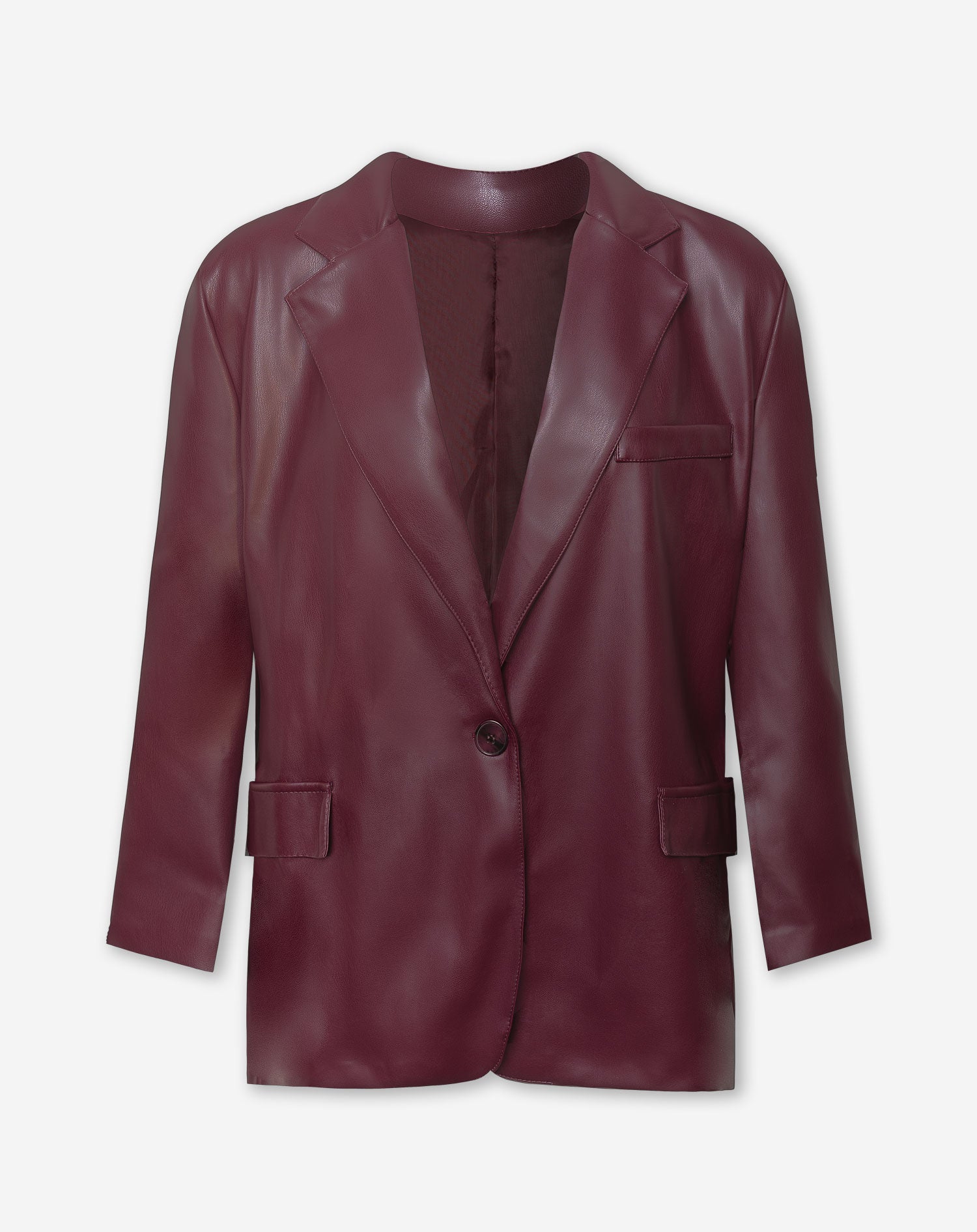 LINA FAUX LEATHER BLAZER BURGUNDY