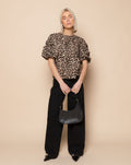 LEOPARD KNOTTED PUFF SLEEVE TOP BLACK