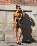 ROWAN SUEDE STUD BLOUSE CAMEL