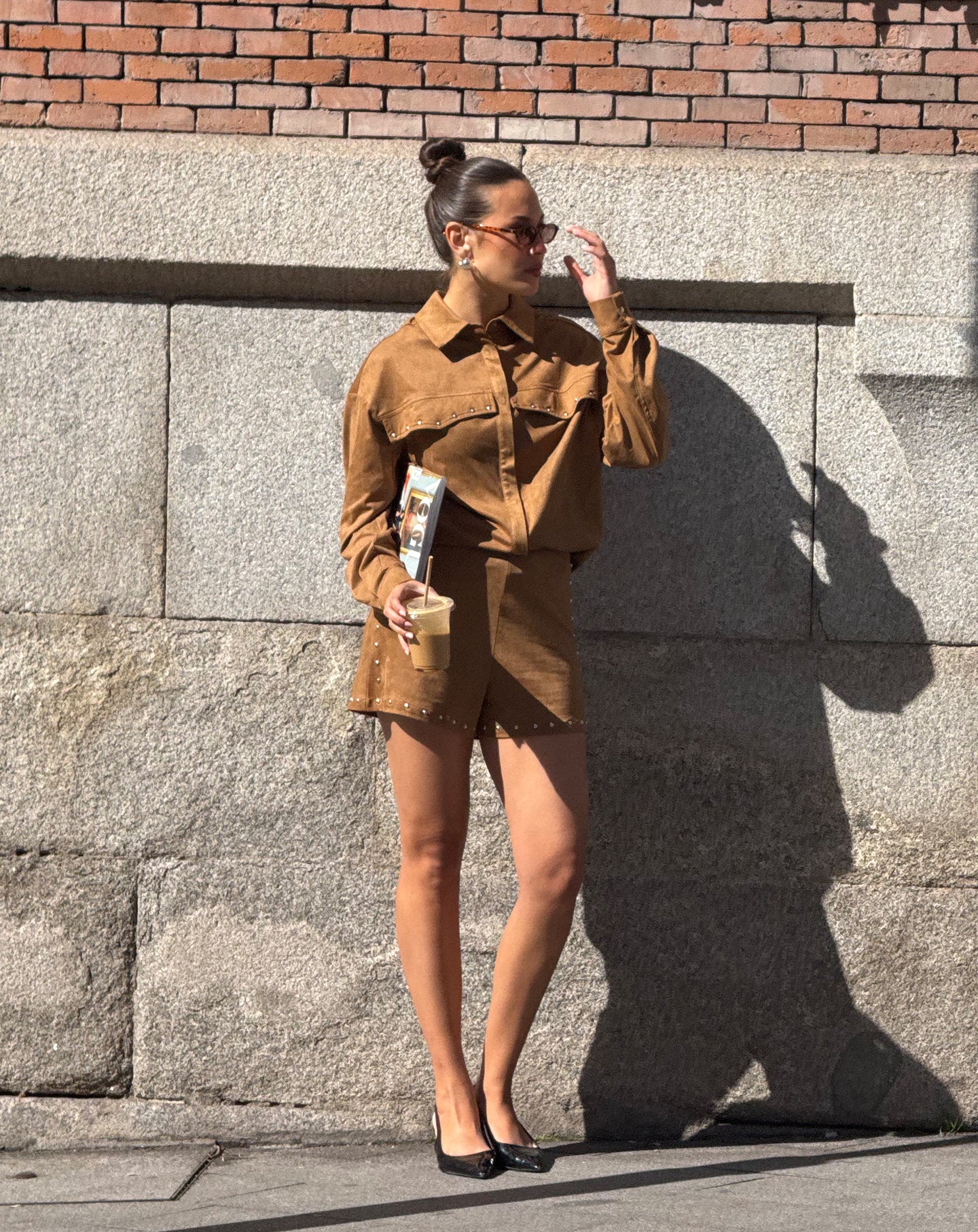 ROWAN SUEDE STUD BLOUSE CAMEL