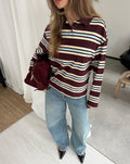 SHELLY STRIPED LONG SLEEVE OVERSIZED POLO BURGUNDY