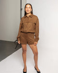 ROWAN SUEDE STUD SHORTS CAMEL
