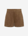 ROWAN SUEDE STUD SHORTS CAMEL