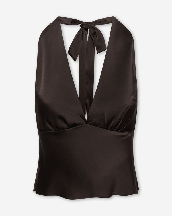 ELIZA SATIN HALTER TOP BRUIN