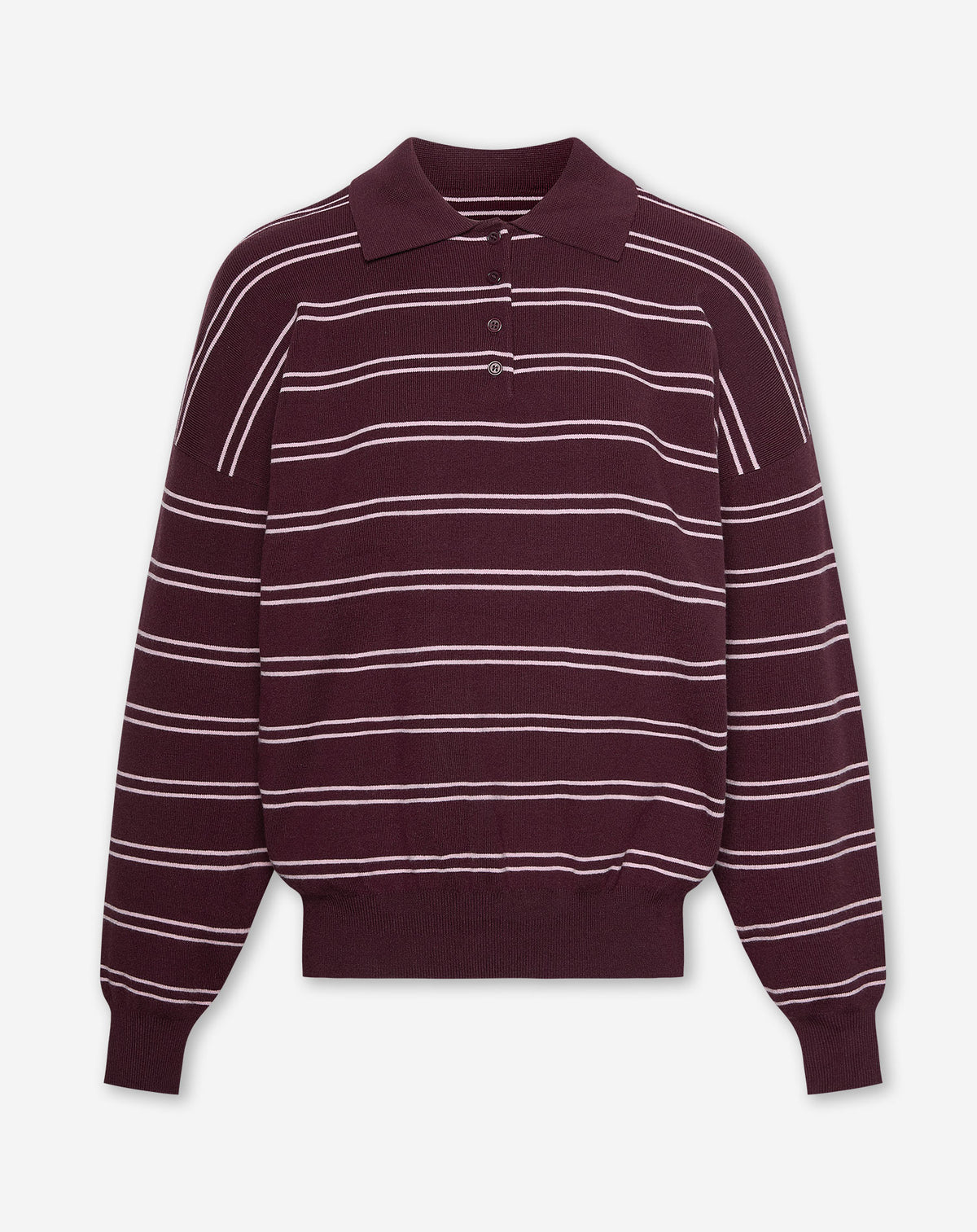 LENNY OVERSIZED POLO KNIT STRIPE BURGUNDY
