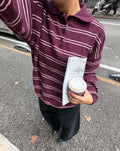 LENNY OVERSIZED POLO KNIT STRIPE BURGUNDY