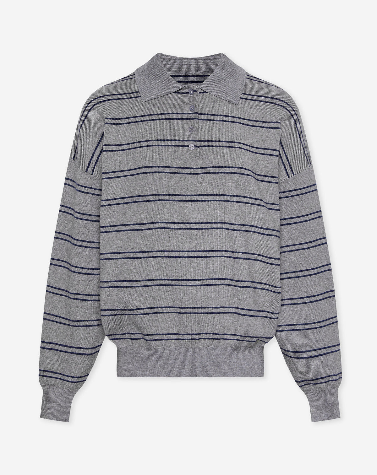 LENNY OVERSIZED POLO KNIT STRIPE GRIJS MELANGE