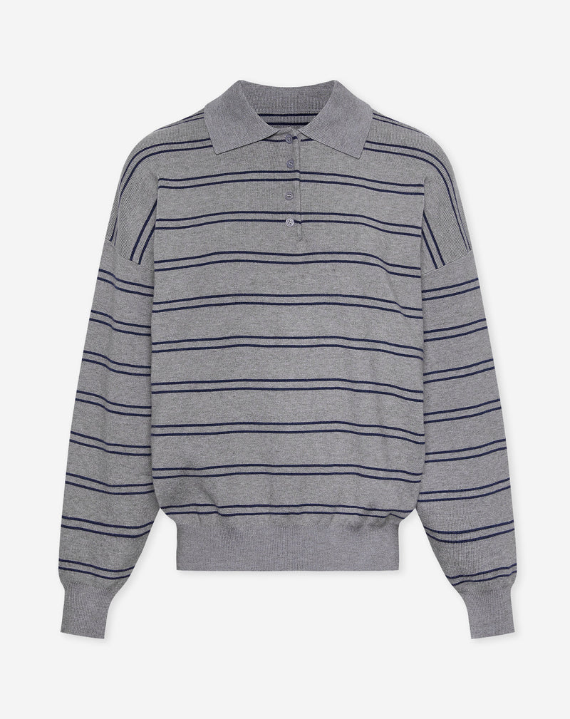 LENNY OVERSIZED POLO KNIT STRIPE GRIJS MELANGE