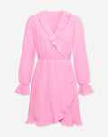 MOUSSELINE RUFFLE V-NECK WRAP DRESS HARD ROZE