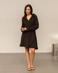 MOUSSELINE RUFFLE V-NECK WRAP DRESS BRUIN