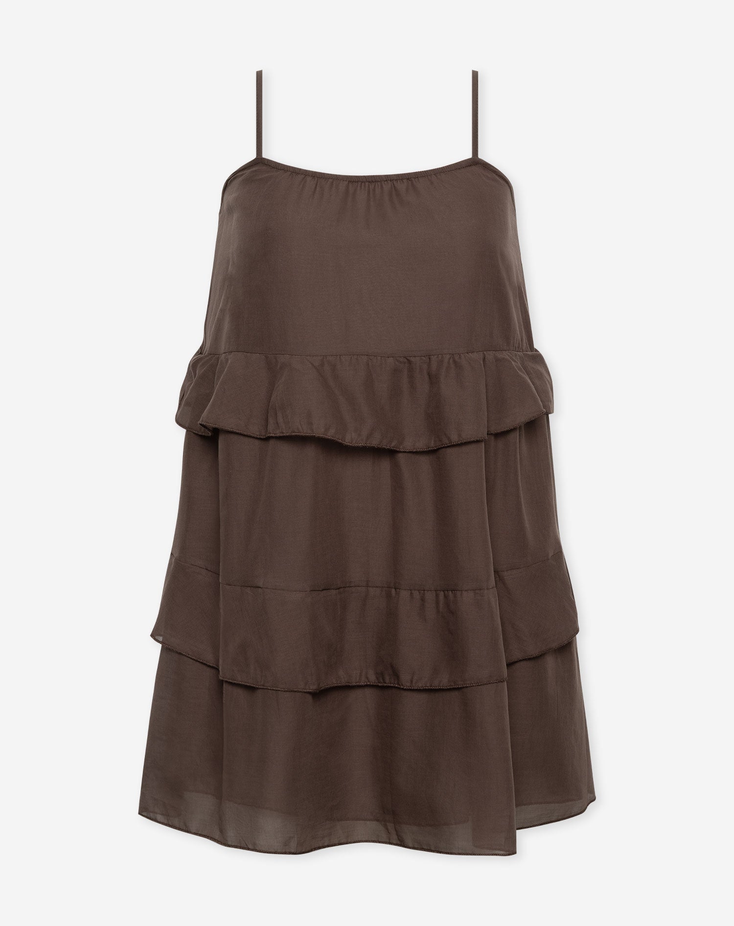 JACKY FLOWY RUFFLE DRESS BRUIN