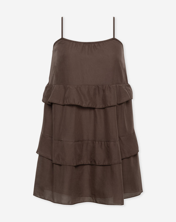JACKY FLOWY RUFFLE DRESS BRUIN