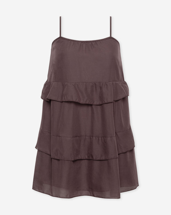 JACKY FLOWY RUFFLE DRESS BURGUNDY