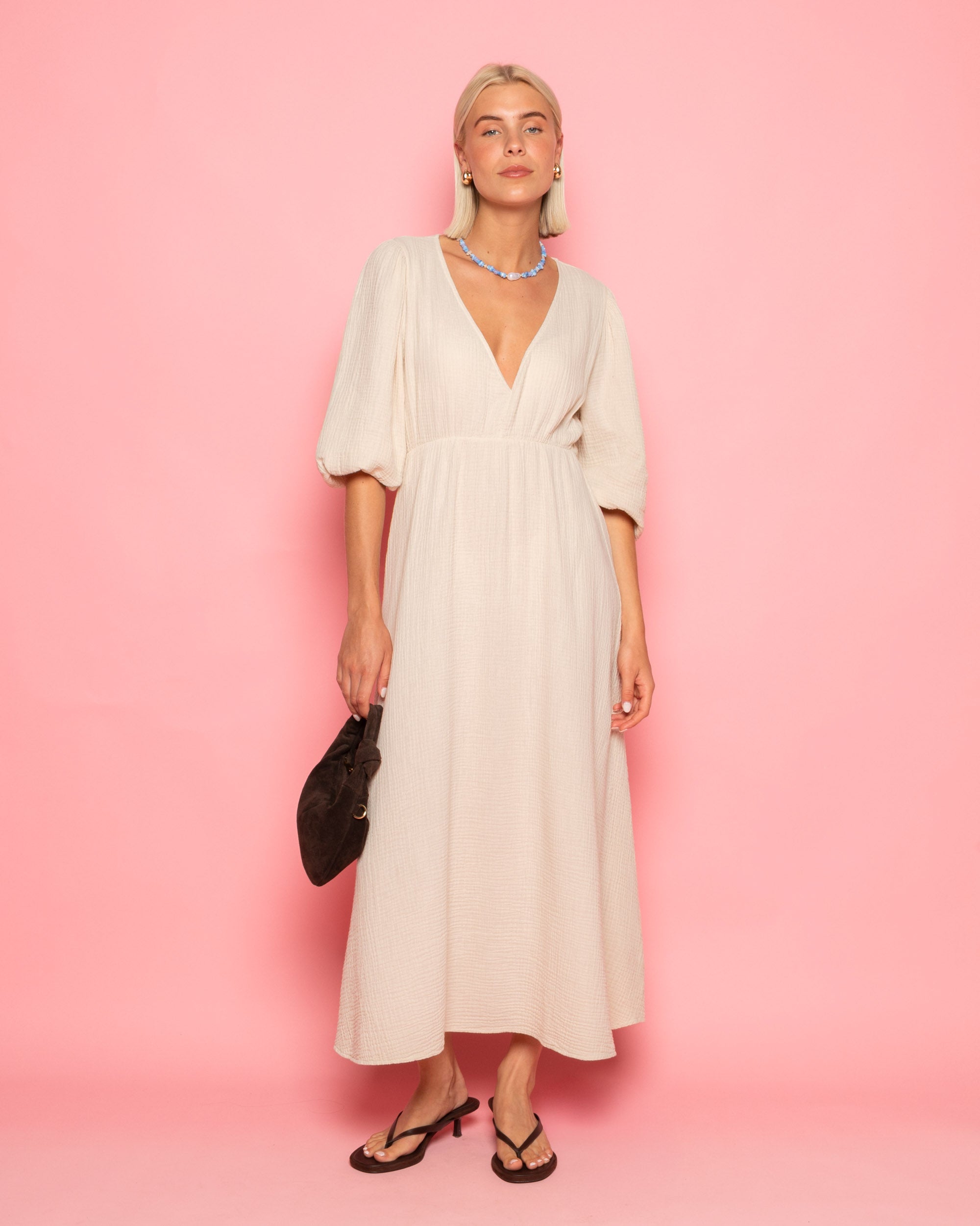 VEERLE MOUSSELINE MAXI DRESS ZAND