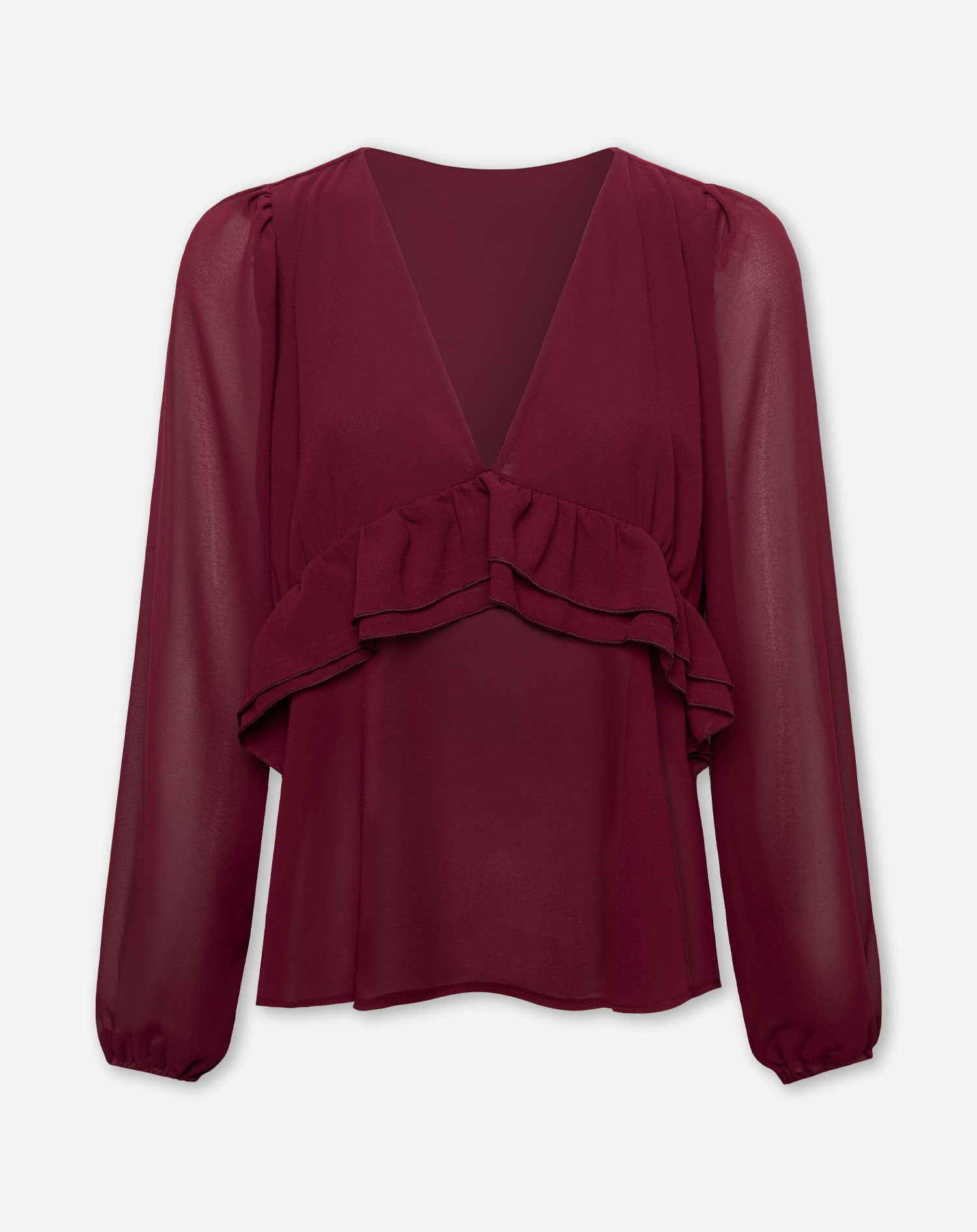 ILSE RUFFLE TOP BURGUNDY