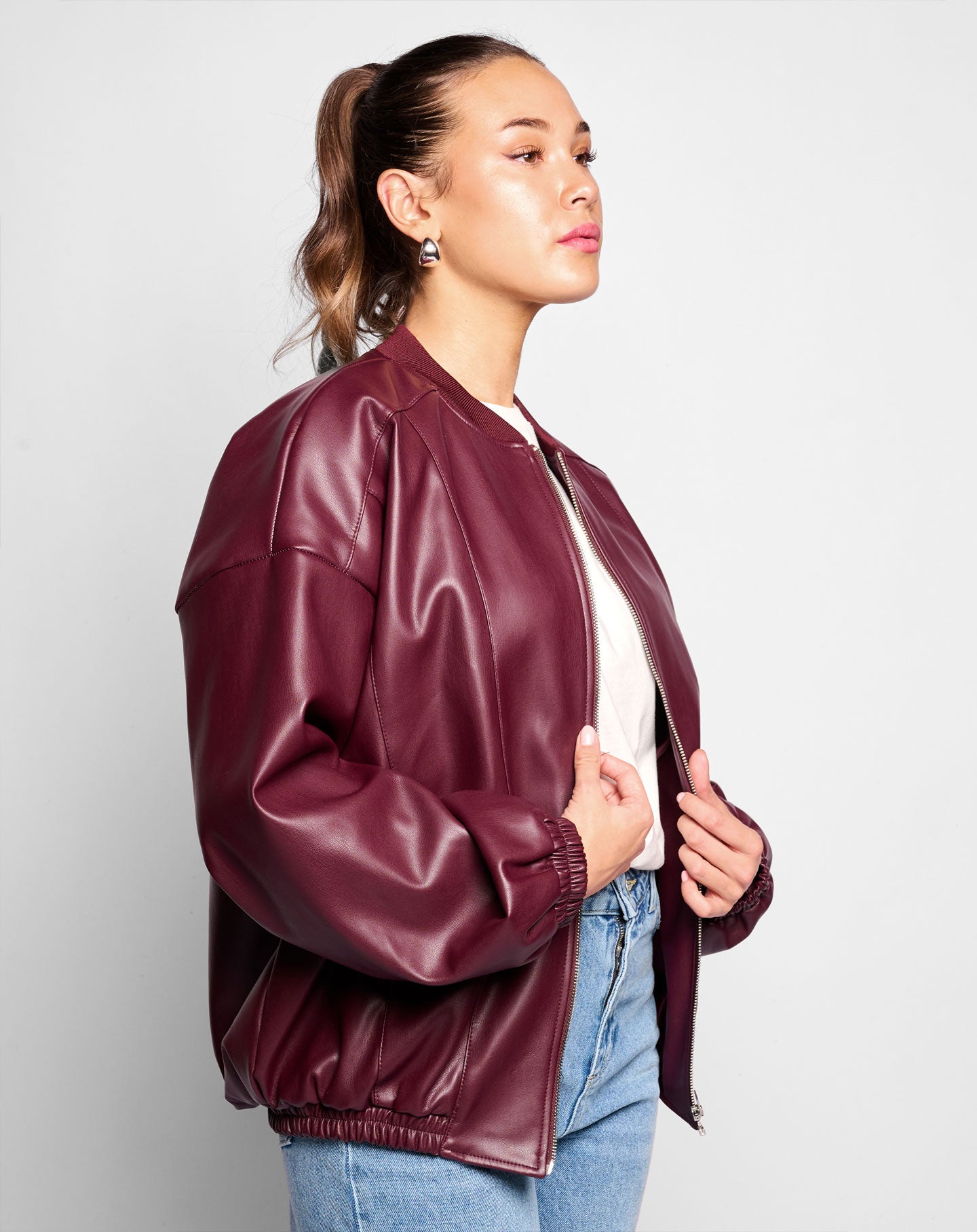 FAUX LEATHER BOMBER JACKET 