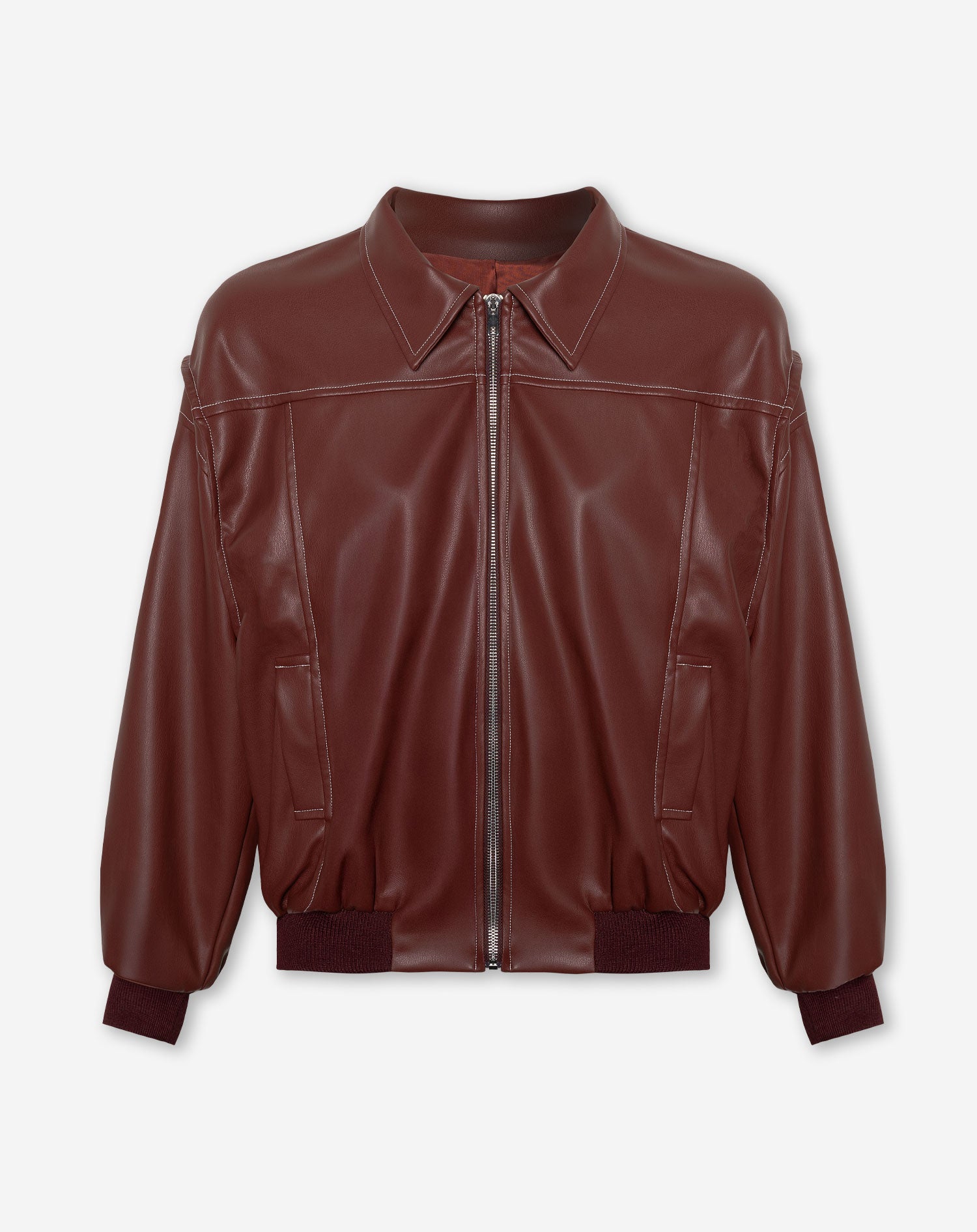 FAUX LEATHER CONTRAST STITCHING JACKET BORDEAUX