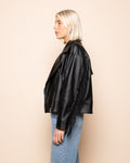 FAUX LEATHER FRINGE JACKET BLACK