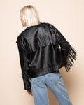 FAUX LEATHER FRINGE JACKET BLACK