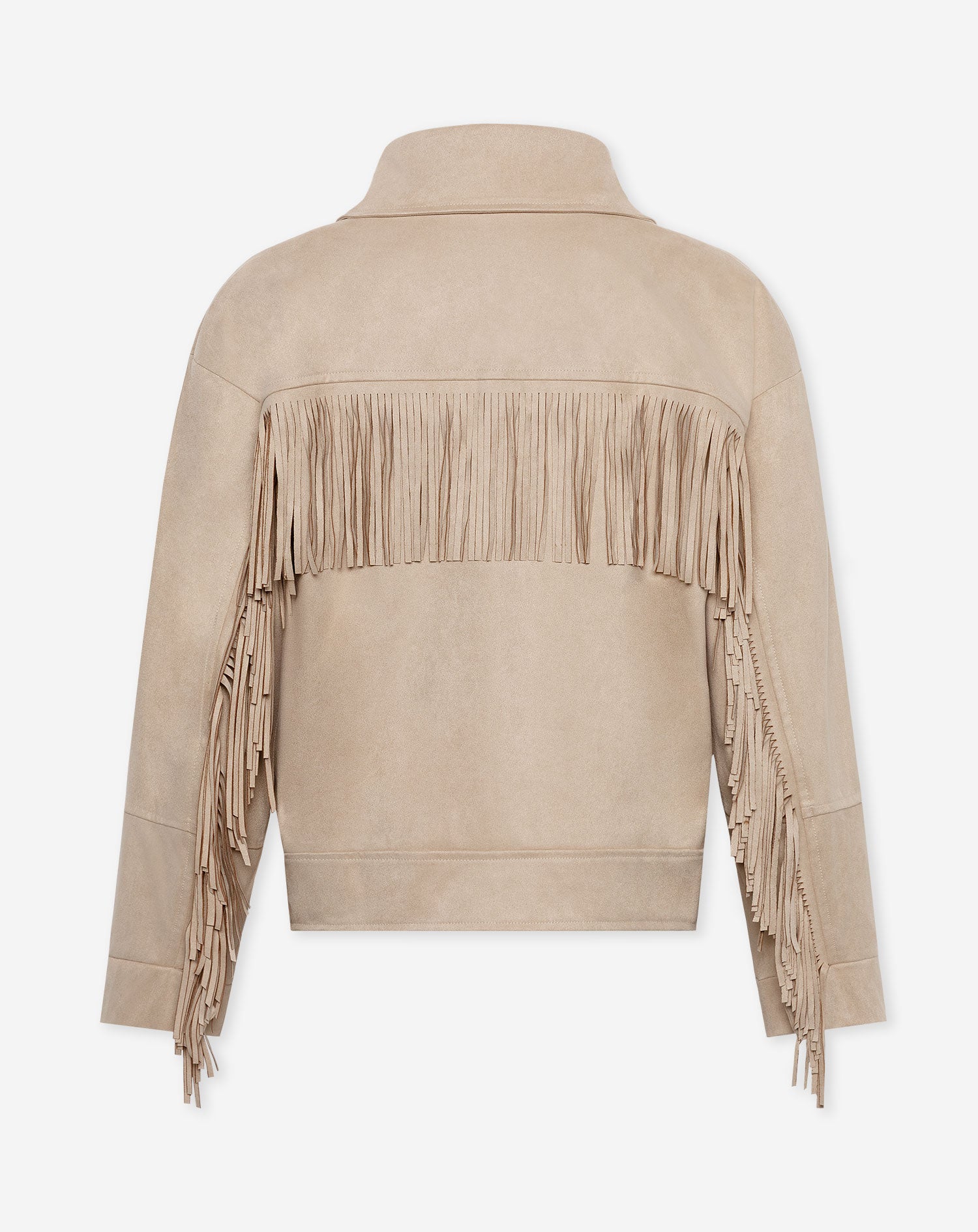 FAUX SUEDE FRINGE JACKET BEIGE | Most Wanted