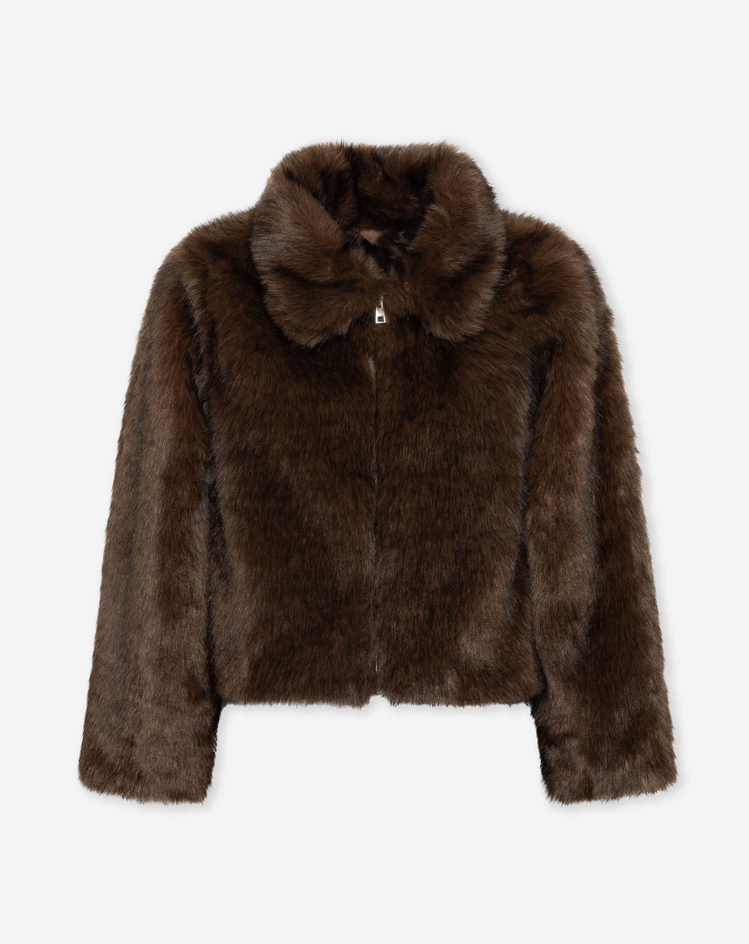 FAUX FUR SHORT COAT DARK BROWN | Most Wanted