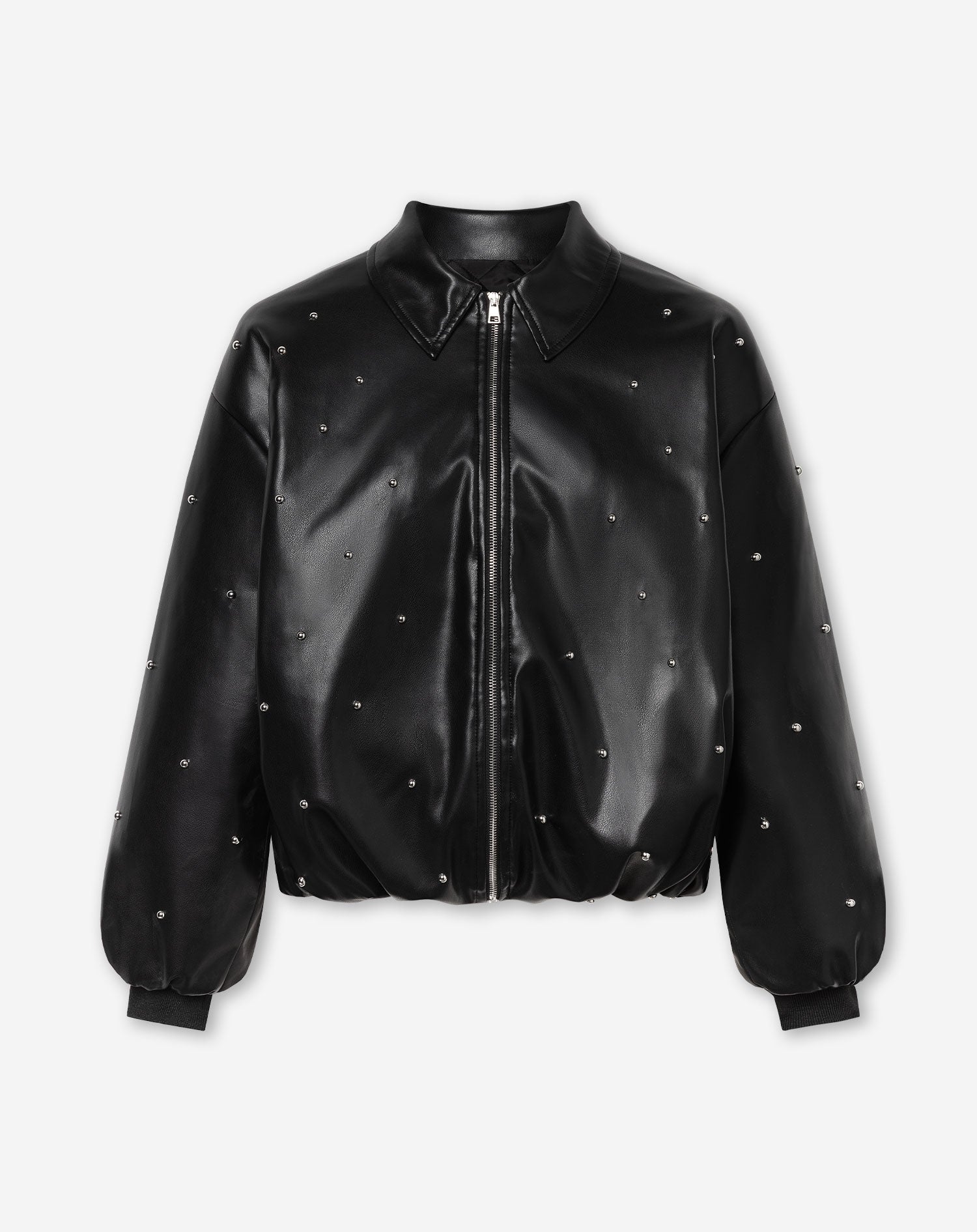 FAUX LEATHER STUDDED BOMBER JACKET ZWART