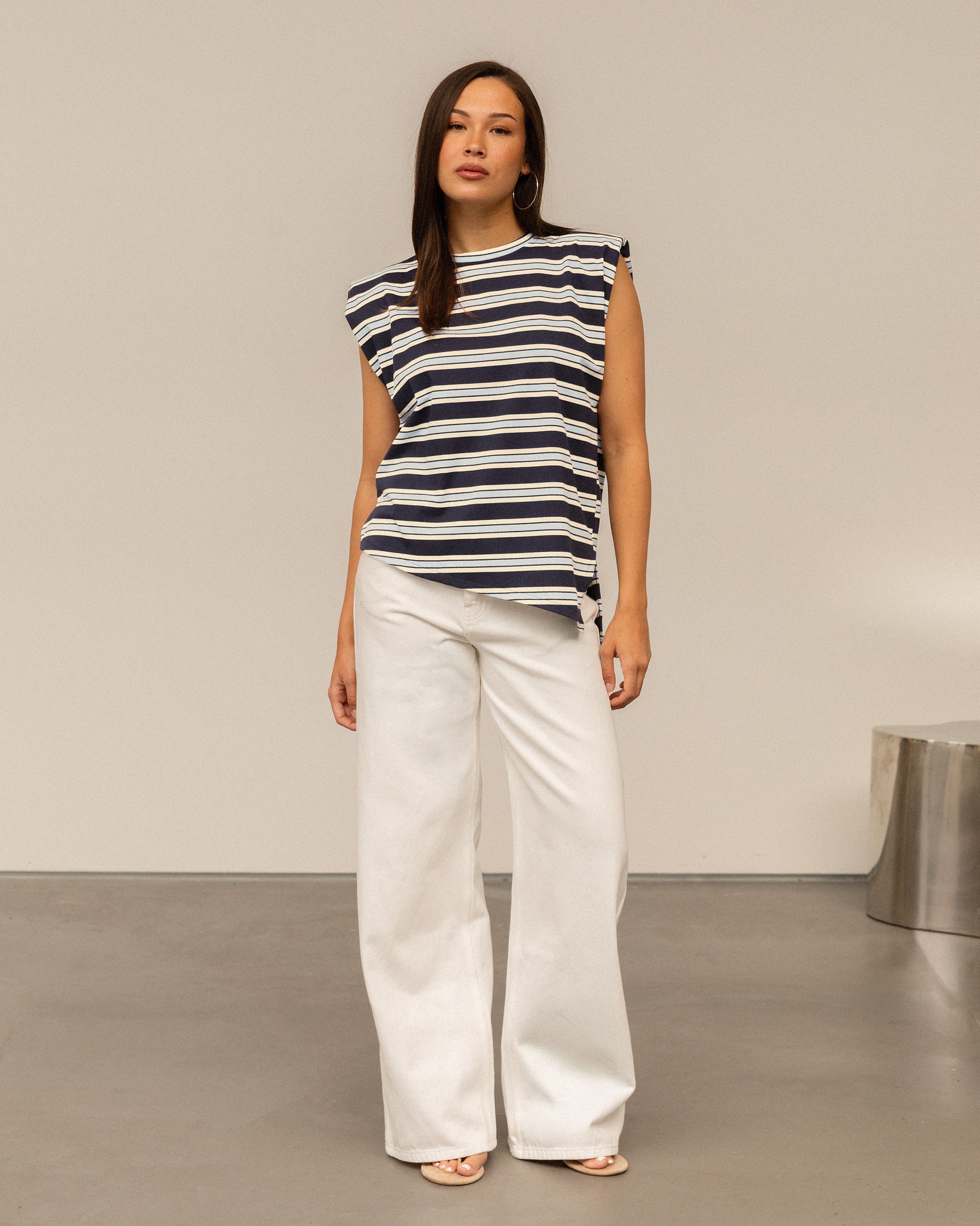 PADDED STRIPE TEE MARINEBLAUW