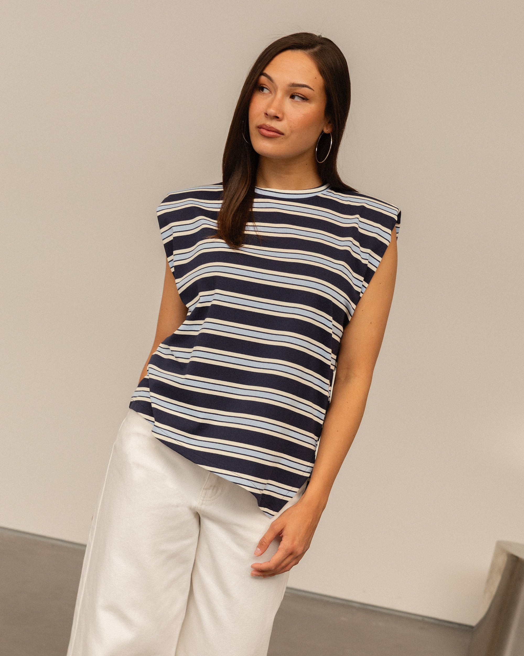 PADDED STRIPE TEE MARINEBLAUW