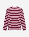 STRIPE PADDED SHOULDER LONG SLEEVE TEE  BURGUNDY
