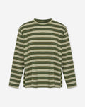 STRIPE PADDED SHOULDER LONG SLEEVE TEE GROEN
