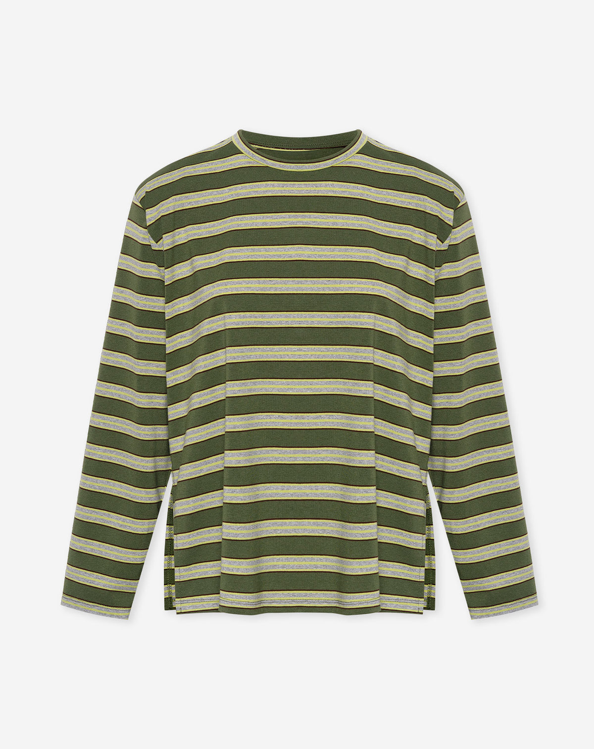 STRIPE PADDED SHOULDER LONG SLEEVE TEE GROEN