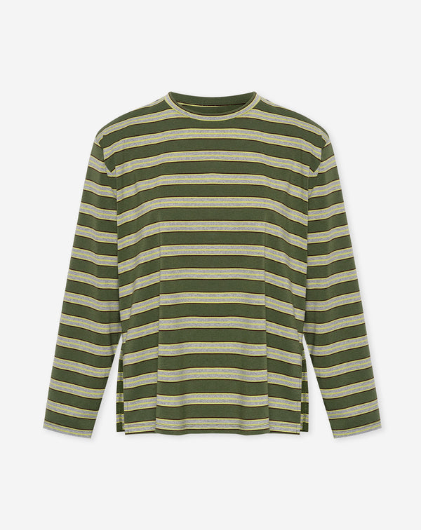 STRIPE PADDED SHOULDER LONG SLEEVE TEE GROEN