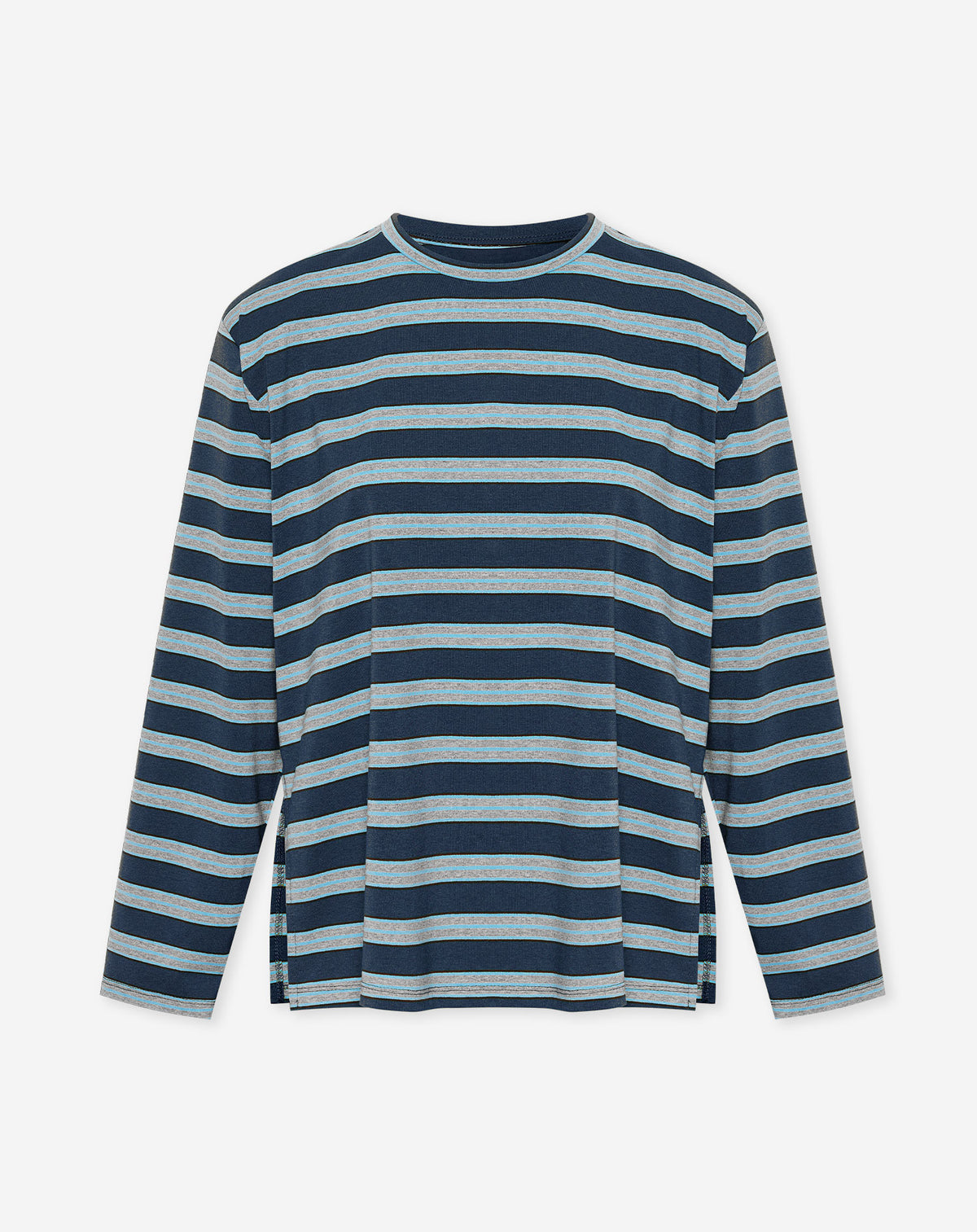 STRIPE PADDED SHOULDER LONG SLEEVE TEE MARINEBLAUW