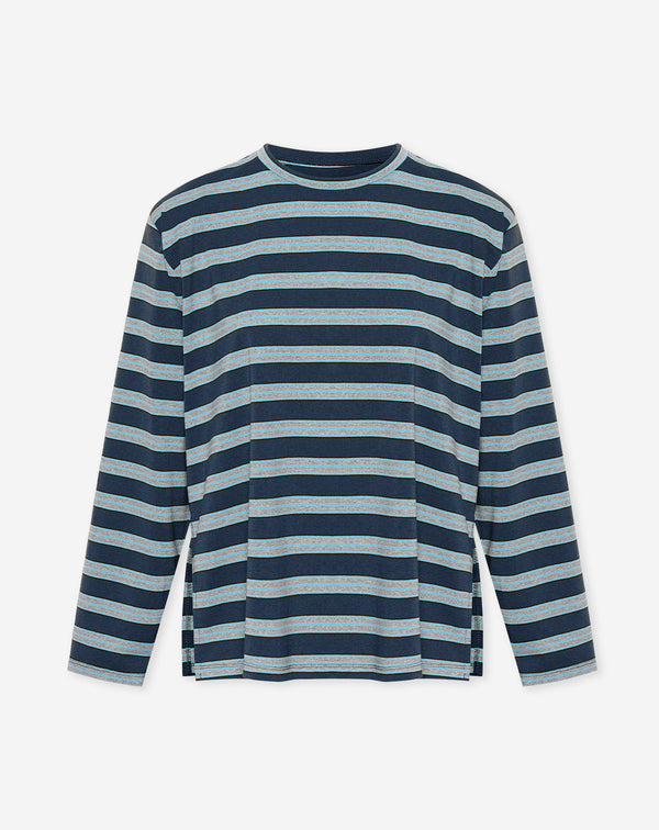 STRIPE PADDED SHOULDER LONG SLEEVE TEE MARINEBLAUW