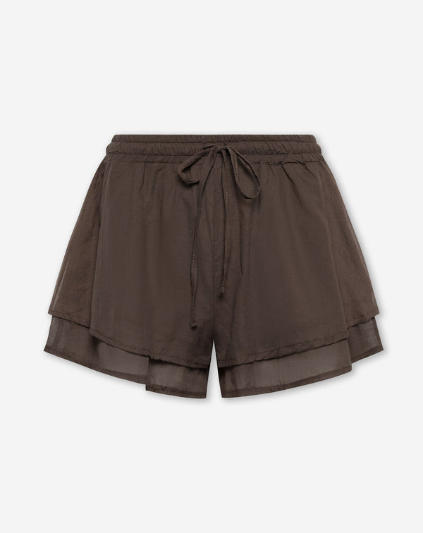 JACKY FLOWY RUFFLE SHORTS BRUIN