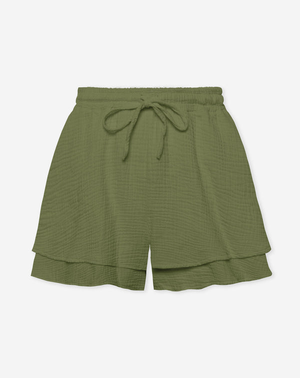 TARA MOUSSELINE SHORTS OLIJFGROEN