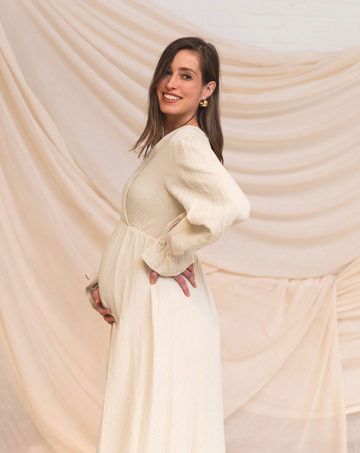 MOUSSELINE MAXI RUFFLE DRESS ZAND