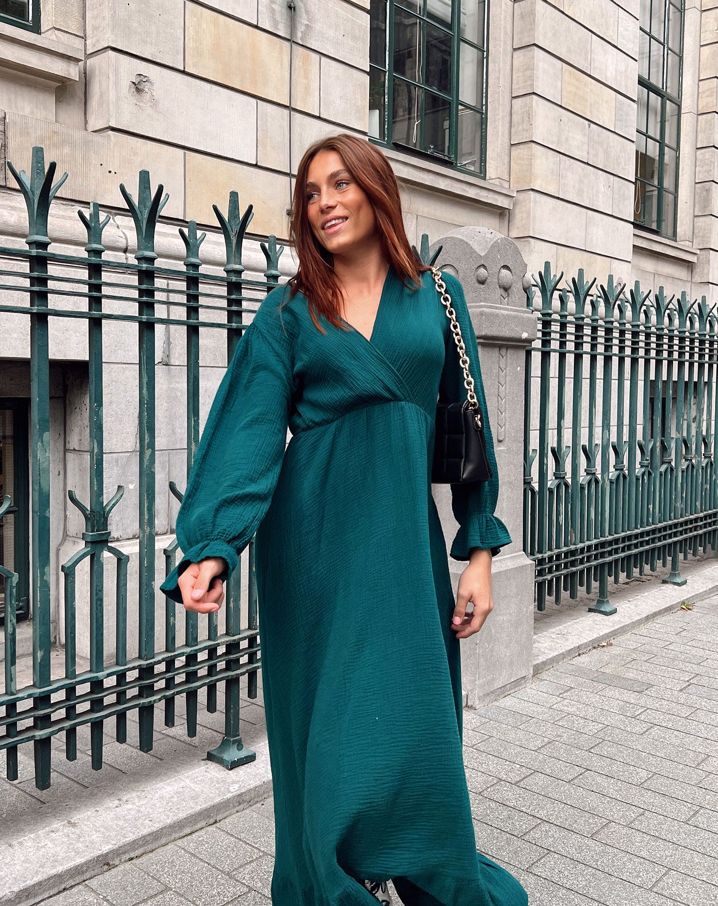 MOUSSELINE MAXI RUFFLE DRESS SEAGREEN