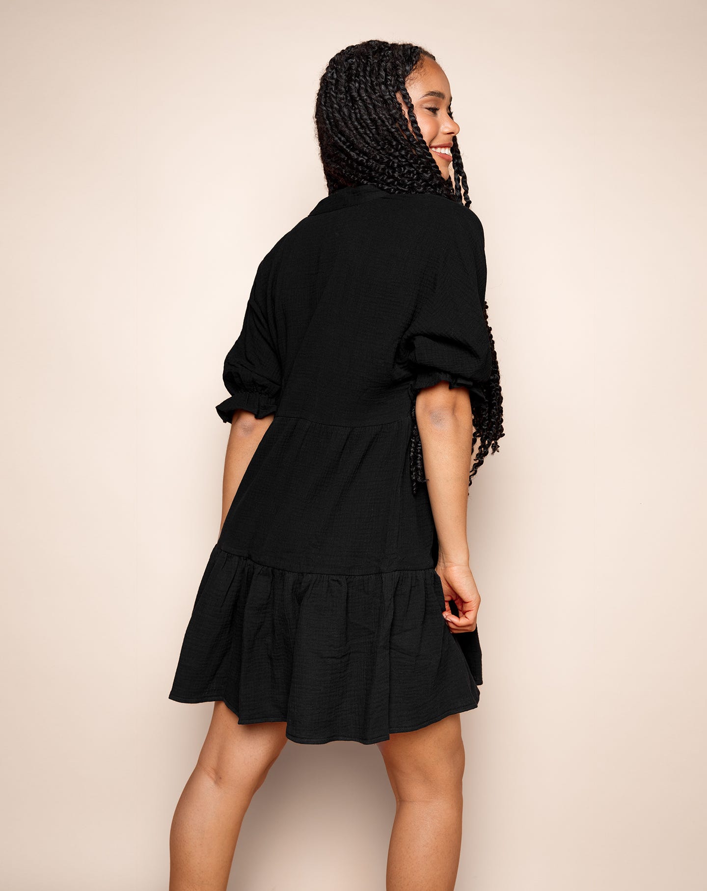 YUNA MOUSSELINE LAYER DRESS BLACK