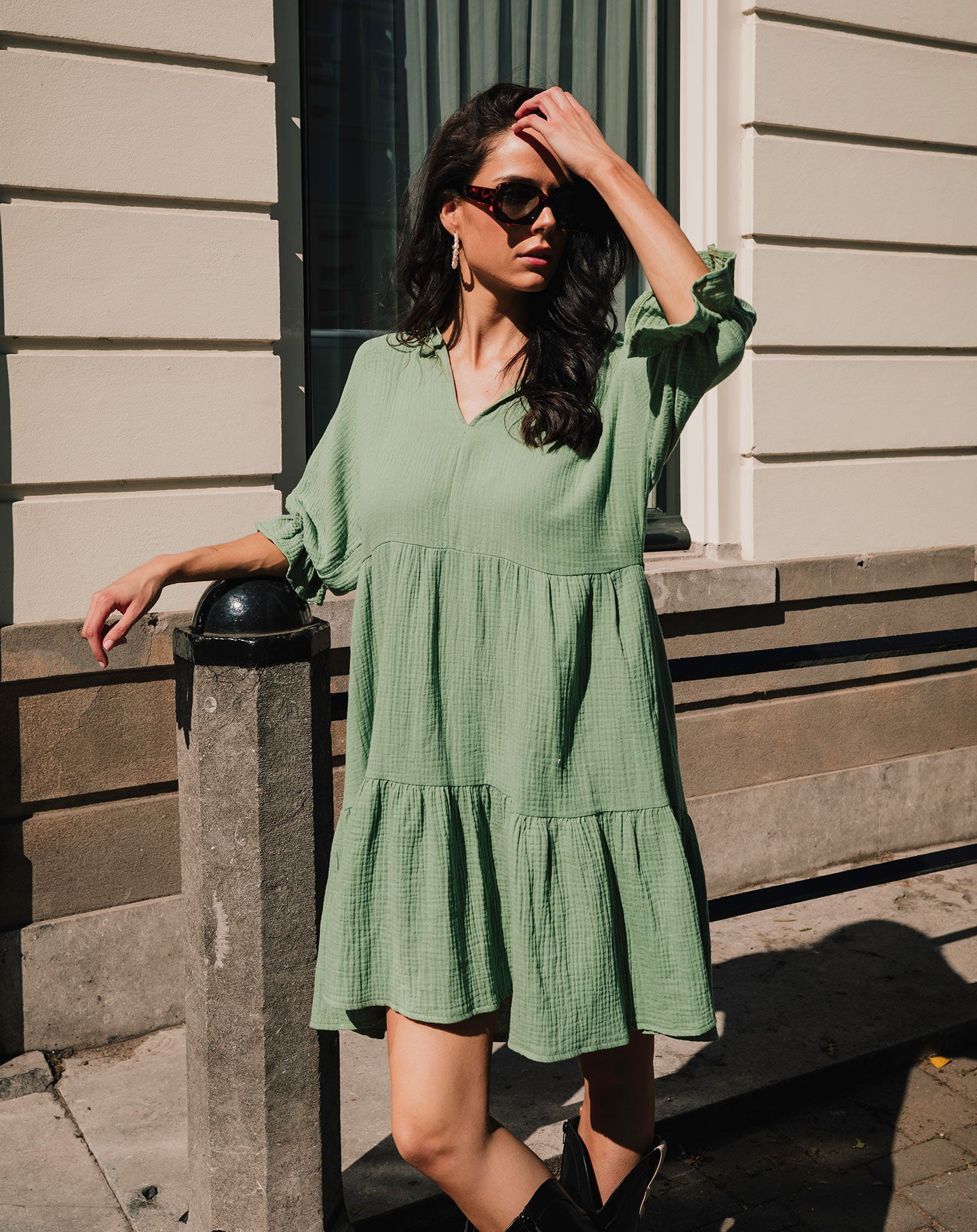 YUNA MUSSELINE LAYER DRESS GREEN | Most Wanted