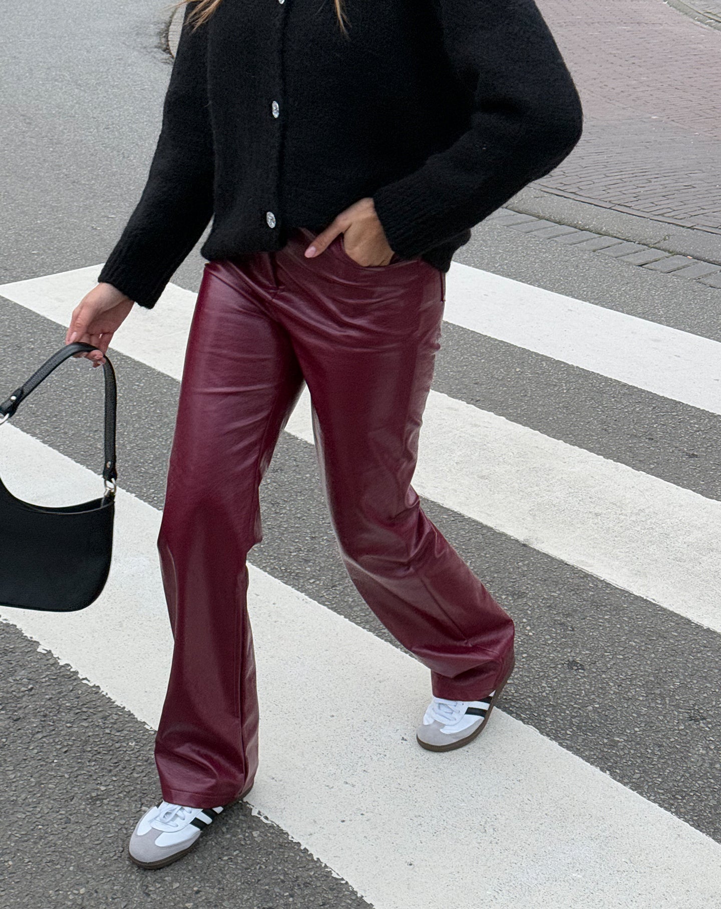 LIQUID LEATHER STRAIGHT LEG PANTS BURGUNDY